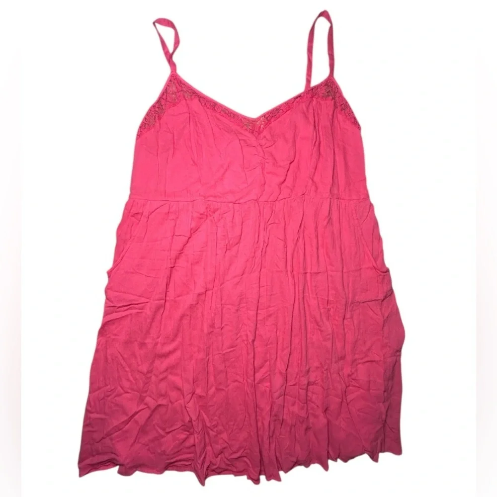 TORRID Coral Orange Pink Sleeveless Lace Front Smocked Back Gauze Mini Dress Sz5 - Picture 9 of 9